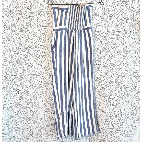 American Eagle Jumpsuit Romper Womens S Strapless  Blue White Striped - Picture 2 of 8